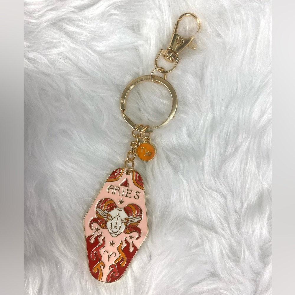 Aries Zodiac Keychain with Gold Accents